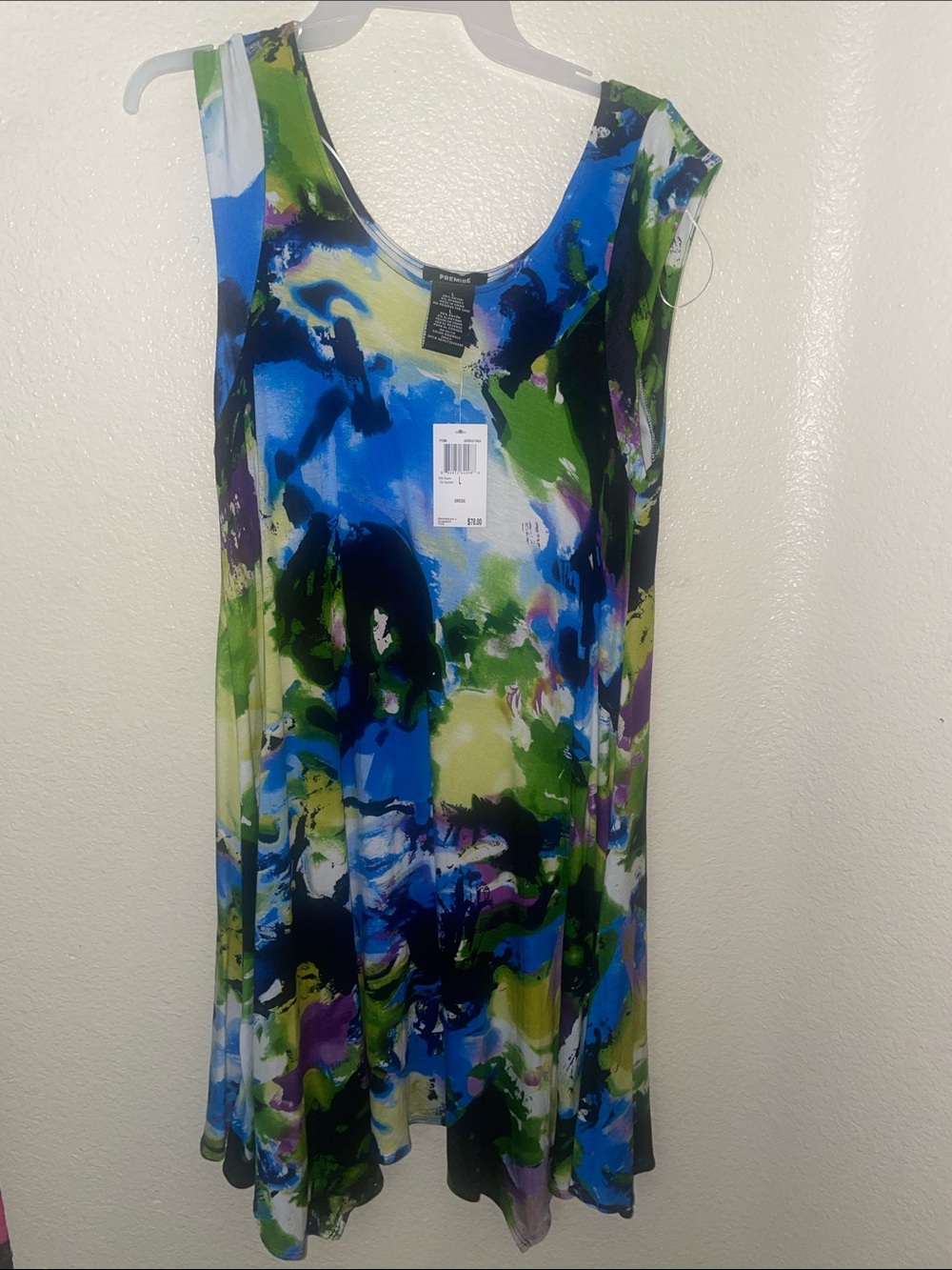 BNWT Premise Asymmetrical Tank Dress in Blue, Green & Black, size L